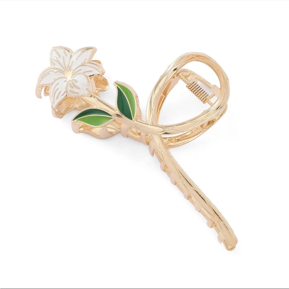 NWT Metal Hair Claw, Elegant Gold Flower Hair Clip - Picture 5 of 6
